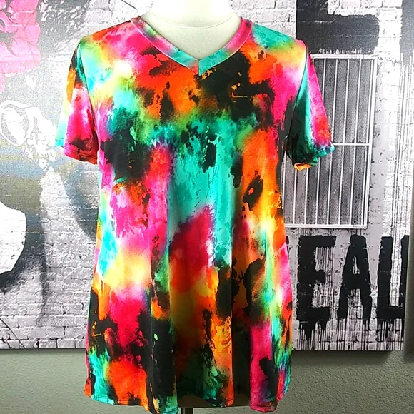 Heimish Orange Tie Dye V Neck Top Sz 1X - Picture 3 of 7
